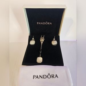 PANDORA Sincerity Sterling Silver Mother of Pearl Onyx Necklace & Earrings Set